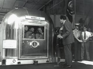 Armstrong, Collins, and Buzz with President Nixon